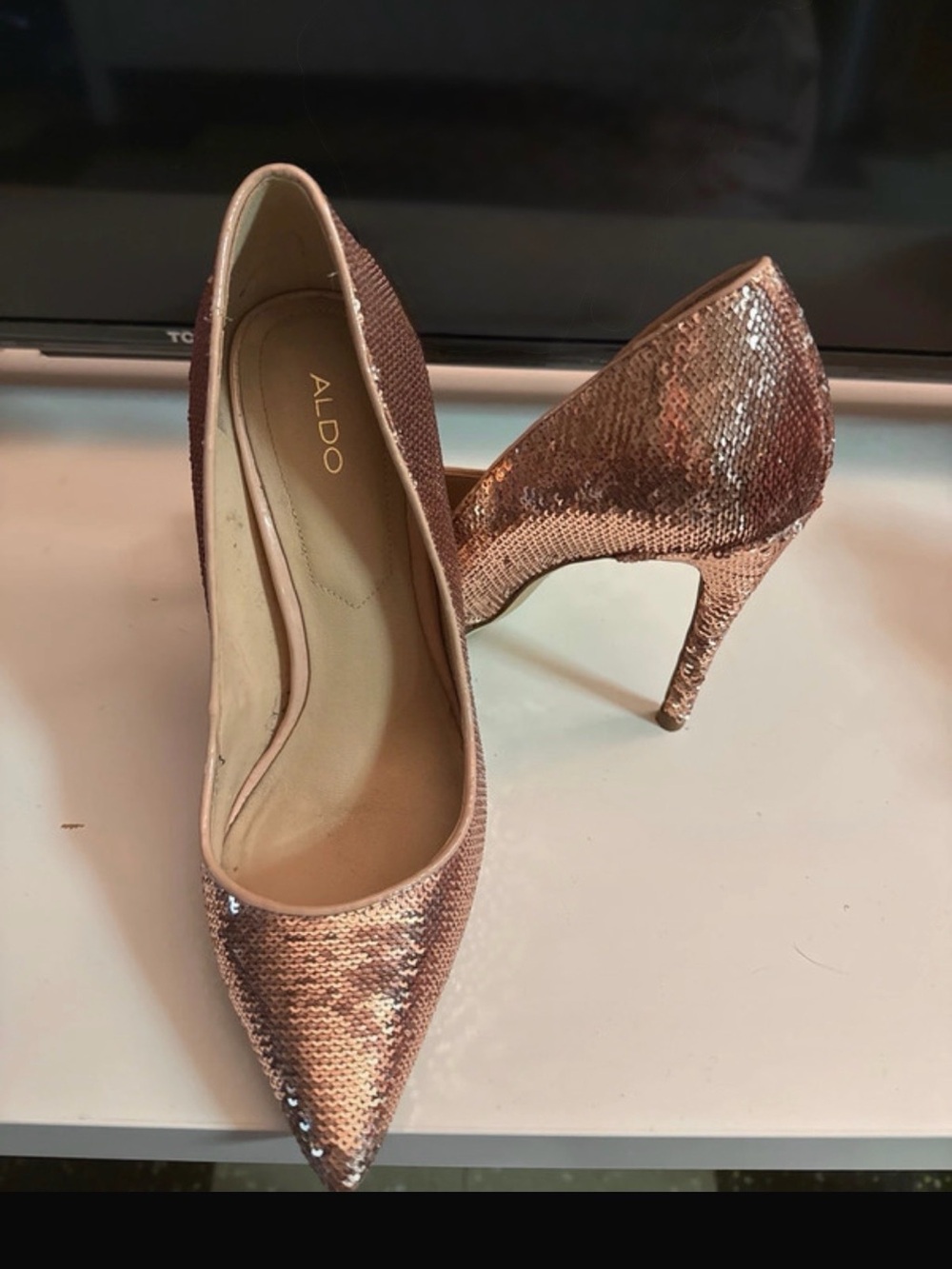 ALDO Rose Gold Sequin Pointed Toe Heels - Picture 2 of 3